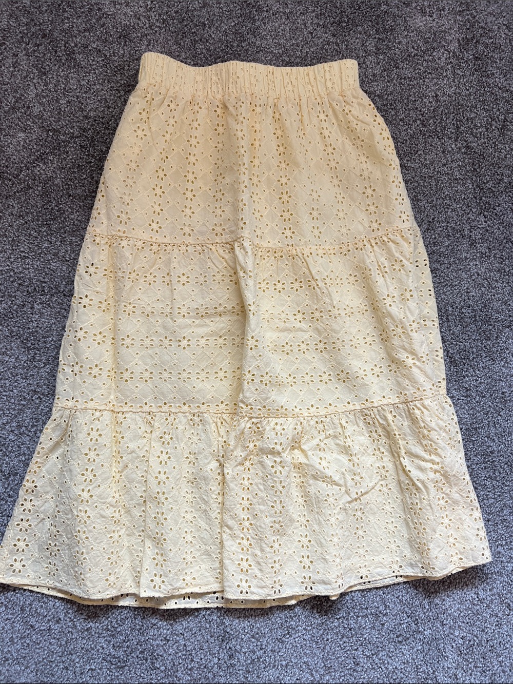 LOFT Women’s Yellow Eyelet Tiered Midi Skirt